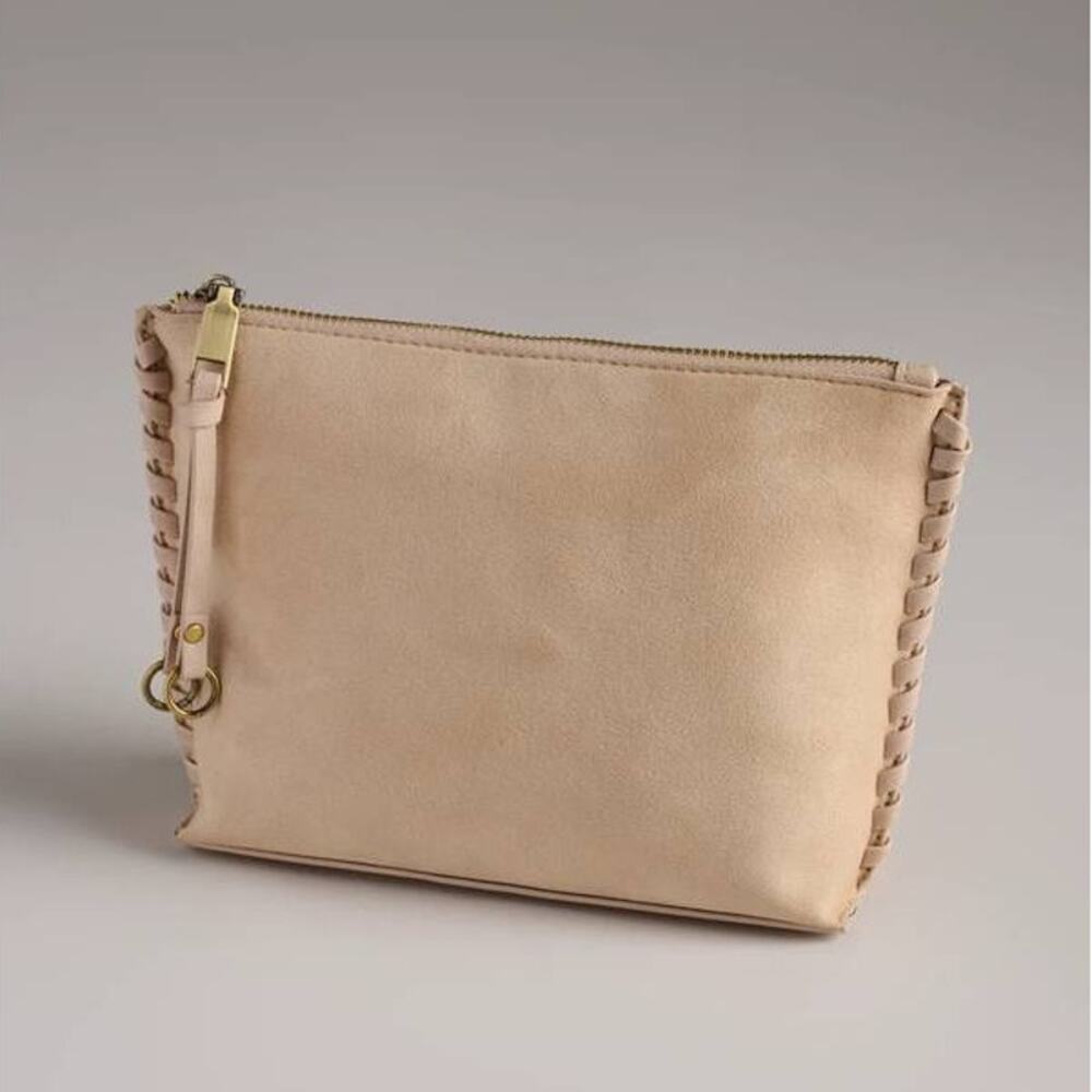 Shiraleah Piper Zip Pouch Case Stone Suede NWT Minimalist Quiet Luxury Tan Taupe